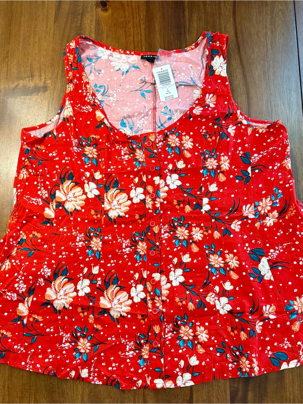 Torrid Red Floral Cold-Shoulder Tank with Button Front